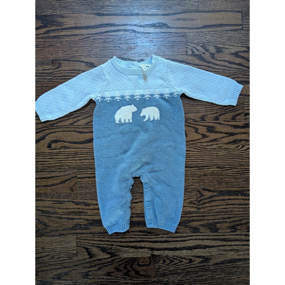 Boys Janie and Jack Size 0-3 M Cotton Polar Bear Coverall Sweater Outfit One Pc